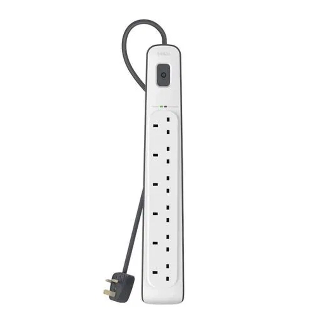 Belkin 6 Way Surge Protection Power Strip 2M Long Cord White