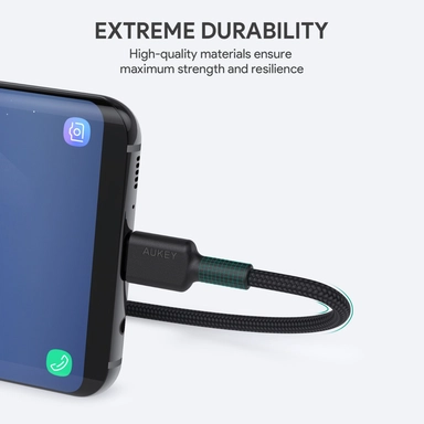 سلك شاحن أوكي, نايلون MFI, USB-C إلى Lightning,بطول0.9 متر CD30,أسود