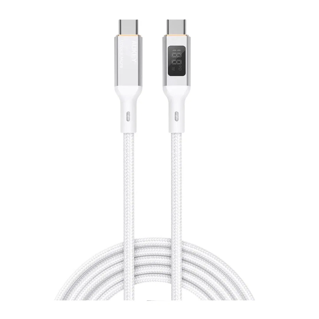 Aukey 100W Nylon USB-C to USB-C Cable LCD Display 1M White
