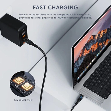 Aukey 100W Nylon USB-C to USB-C Cable LCD Display 1M White