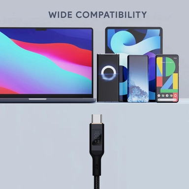 Aukey 100W Nylon USB-C to USB-C Cable LCD Display 1M White