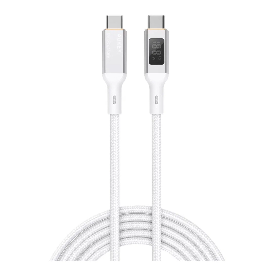 Aukey 100W PD Nylon USBC -C Cable with LCD 1.8M MCC102 White