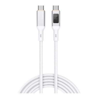 Aukey 100W PD Nylon USBC -C Cable with LCD 1.8M MCC102 White