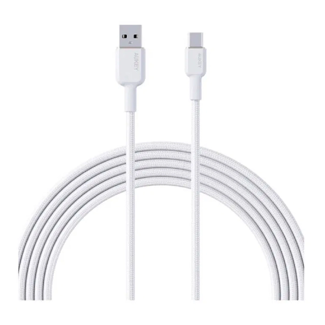 أوكي , كابل نايلون للمزامنة والشحن من USB A إلى USB C بطول 1 متر، أبيض