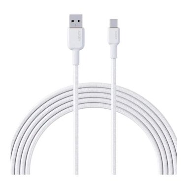 أوكي , كابل نايلون للمزامنة والشحن من USB A إلى USB C بطول 1 متر، أبيض