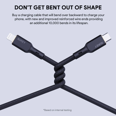 Aukey  Nylon  MFI Cable USB-C To Lightning 1m NCL1 Black