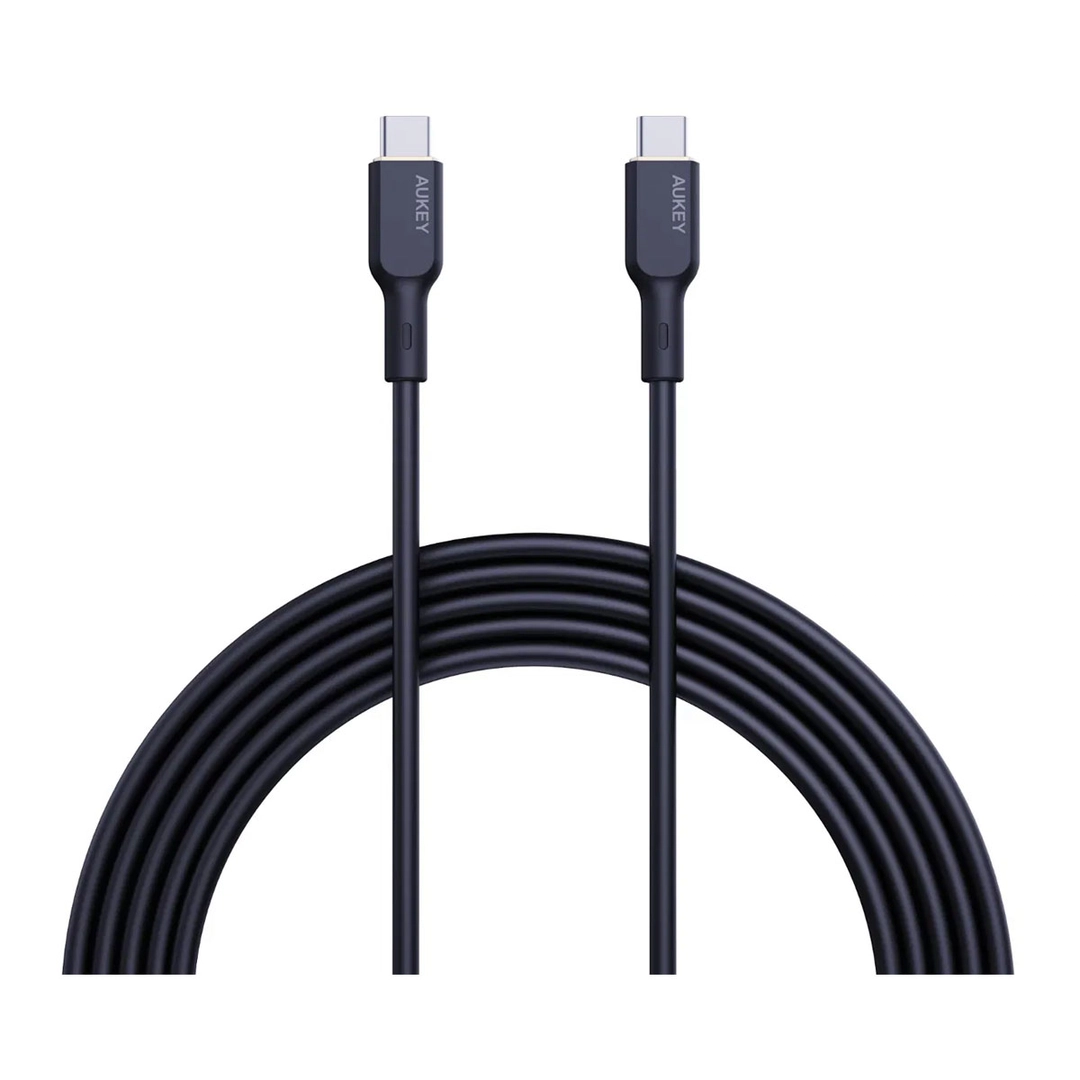 كابل أوكي 100 وات PD سيليكون من USB-C إلى USB-C طوله 1 متر SCC101 أسود