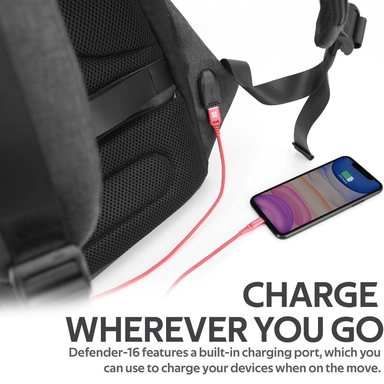 بروميت , حقيبة ظهر للكمبيوتر المحمول مضادة للسرقة مقاس 16 بوصة، مزودة بمنفذ USB للشحن , أسود