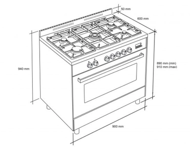 Fratelli oven, 5 gas burners, 60*90, Portuguese cast iron positions, FOC-PRO965-GG-X