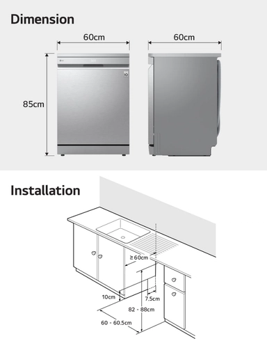LG Silver Dishwasher, 14 Place ,Settings 10 Programs 3 Racks, DFC287HVS