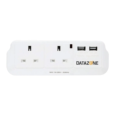 Datazone Power Socket Adapter 2 way With 2-USB Charger White