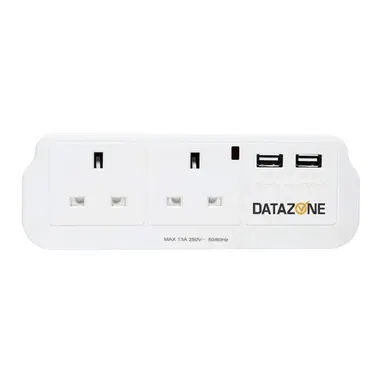 Datazone Power Socket Adapter 2 way With 2-USB Charger White