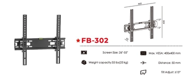 Fujistar TV Wall Mount Bracket, movable up and down, 26"-55", 25 kg, FB302