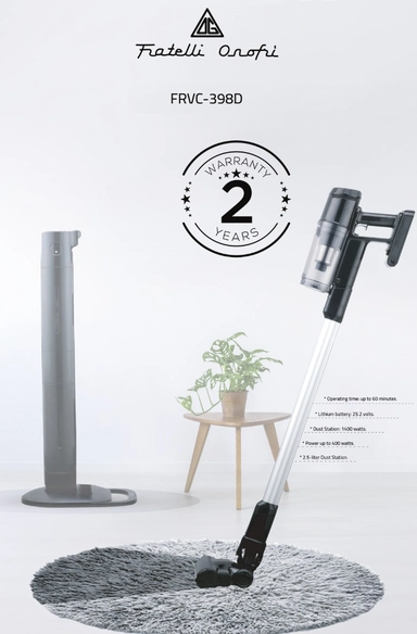 مكنسة عمودية فراتيلي مع وحدة إفراغ السلة تلقائي، 2.5لتر، اسود - FRVC-398D