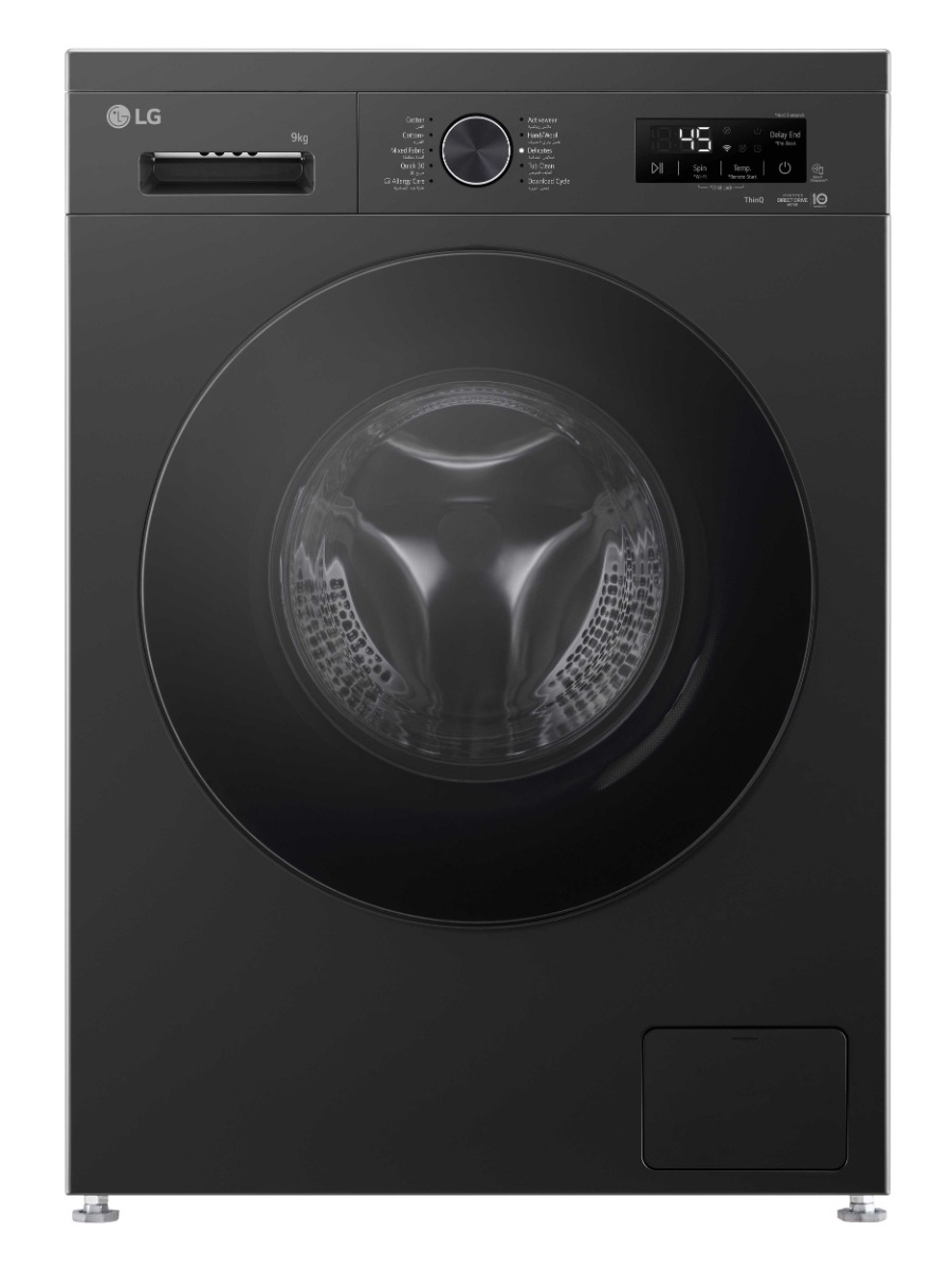 غسالة إل جي تحميل أمامي – إنفرتر، بدون نشافة، 9 كجم، 9 برامج، أسود – WFF0914MB