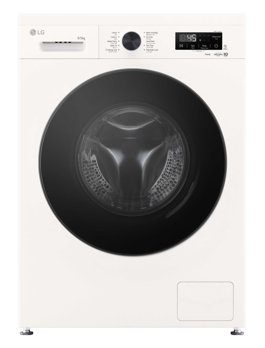 غسالة إل جي تحميل أمامي إنفرتر،مع نشافة 5 كجم، 9 كجم، 10 برامج، أبيض - WSF0905WH