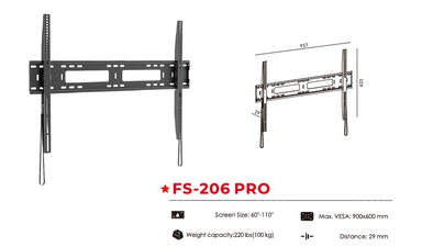 Fujistar Fixed TV Wall Mount Bracket, 60"-110", 100kg, FS206PRO