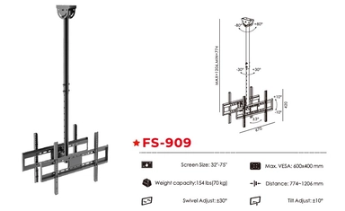 حامل سقفي فوجي ستار متحرك جميع الاتجاهات 32-75" 70ك FS909
