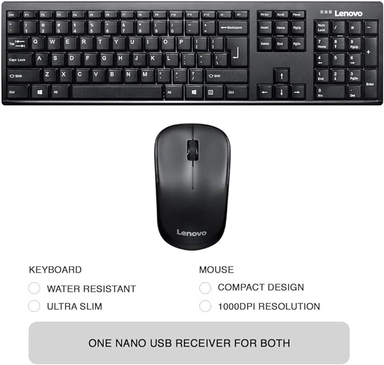 Lenovo 100 Wireless Combo Keyboard & Mouse Black