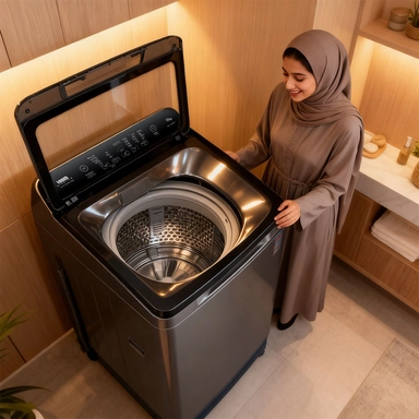 غسالة هام إنفرتر تعبئة علوية، 15 كجم، 8 برامج، فضي غامق – HMTL15SH25INVBP