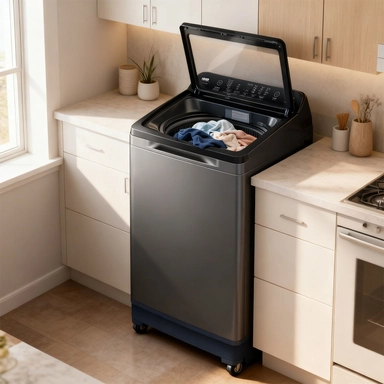 غسالة هام إنفرتر تعبئة علوية، 15 كجم، 8 برامج، فضي غامق – HMTL15SH25INVBP