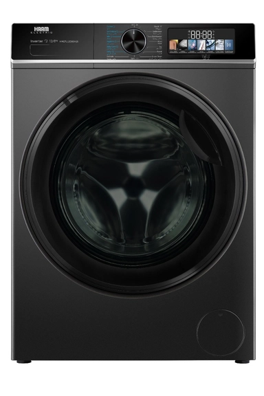 غسالة هام إنفرتر تعبئة أمامية مع نشافة، غسيل 12 كجم / 8 كجم تجفيف 15 برنامج و فضي غامق – HMCFL12D8SH25