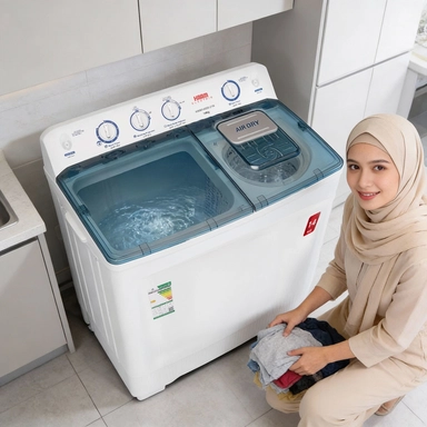 غسالة هام بحوضين، 14 كيلو، أبيض - HWM14000-21N
