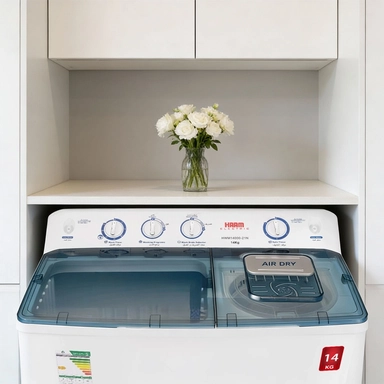 غسالة هام بحوضين، 14 كيلو، أبيض - HWM14000-21N