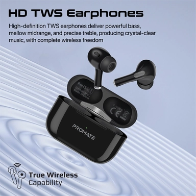Promate Bluetooth v5.3 TWS EarPhones intellitouch Black