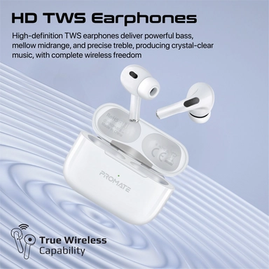 Promate Bluetooth v5.3 TWS EarPhones intellitouch White