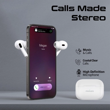 Promate Bluetooth v5.3 TWS EarPhones intellitouch White