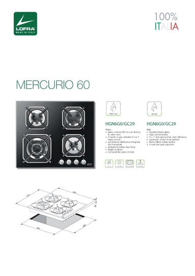 Lofra Built-in Gas Hob 60cm Black, HGN6G0/GC29