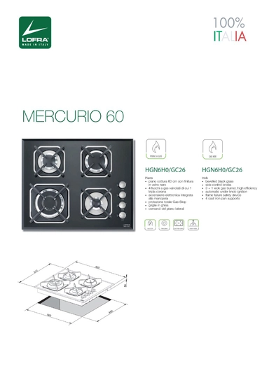 Lofra Built-in Gas Hob 60cm Black, HGN6HO/GC29