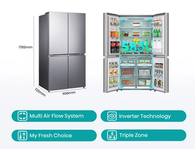 ثلاجة هايسنس (4 أبواب)، سعة 20.5 قدم مكعب، ستيل - RQ72W2NR