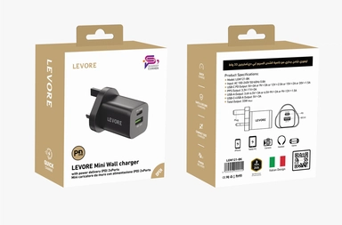 Levore Wall Charger 33W 1XUSBC PD +1XUSBA QC3 Port LGW121-BK