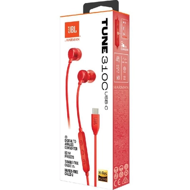 Jbl Tune 310C Usb-C Wired Hi-Res In-Ear Headphones Red
