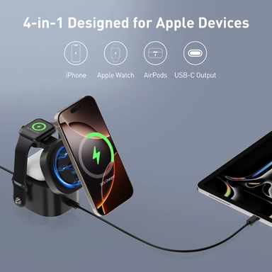 شاحن لاسلكي 4 في 1 MagiX جودا،  شاحن لاسلكي، 15 واط، 4 منافذ، أسود - WH003ABUN1