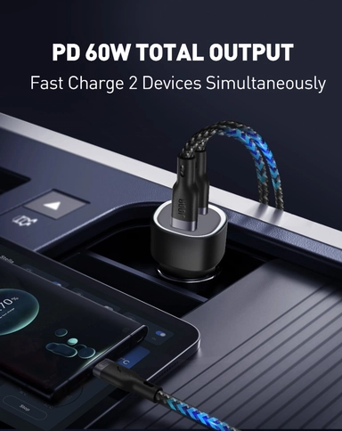 شاحن سيارة جودا، يو إس بي-سي، منفذين، 60 واط ، أسود - CC004ABUN1