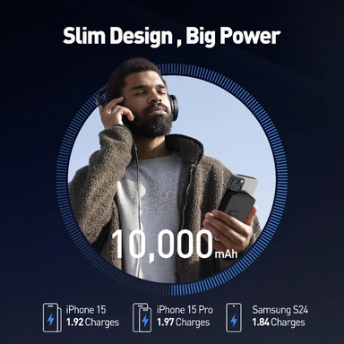 باور بانك لاسلكي مغناطيسي جودا , 10,000 مللي أمبير , 20 واط, منفذ واحد (لاسلكي), أسود – PB011ABUN1