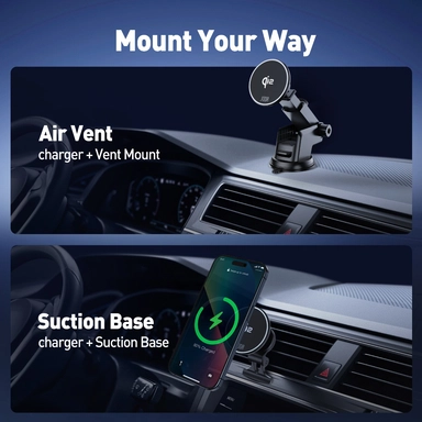 حامل سيارة شاحن لاسلكي جودا ماج كيو سي 1 كيو اي 2، 15 وات، أسود - WH001ABUN1