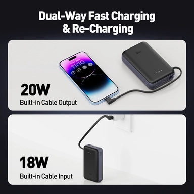 باور بانك جودا ,20,000 مللي أمبير, 20 واط ,  منفذ واحد للإخراج (كابل USB‑C مدمج) ,  أسود – PB002ABUN1