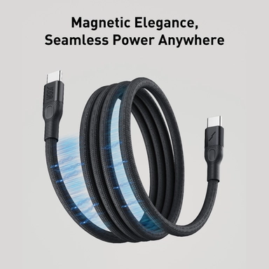 JODA Type C to Type C Magnetic Cable MagRoll 60, USB-C Cable, 60W, ports 1, Black - CB007ABUN1