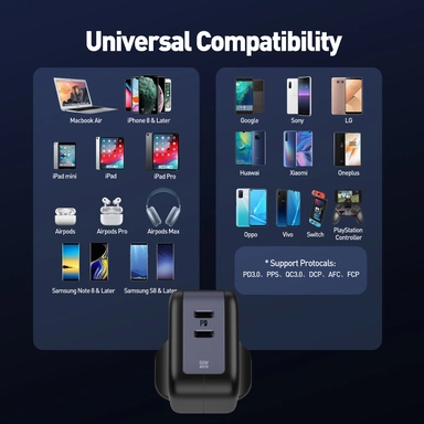 جودا شاحن جداري بقدرة 50 واط ، منفذين يو اس بي سي ، الأسود -WC005ABUK1