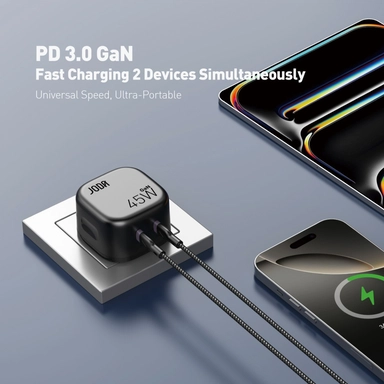 شاحن جداري  VoltPod 45 GaN  جودا ، USB-C ، واط 45 ، اسود - WC015ABUN1