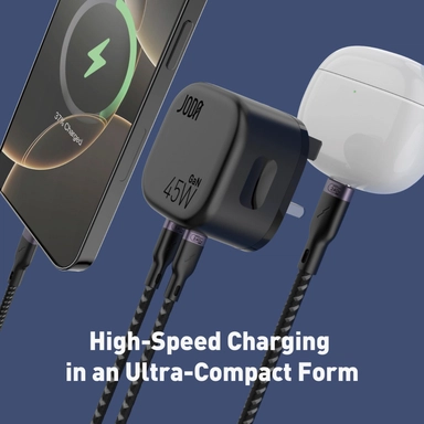 شاحن جداري  VoltPod 45 GaN  جودا ، USB-C ، واط 45 ، اسود - WC015ABUN1