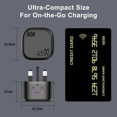 شاحن جداري  VoltPod 45 GaN  جودا ، USB-C ، واط 45 ، اسود - WC015ABUN1