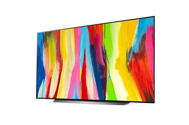 تلفاز LG OLED evo مقاس 83 بوصة من سلسلة C2، مع HDR (النطاق الديناميكي العالي) السينمائي بدقة 4K تصميم سينمائى والمزوّد بإمكانية تعتيم البكسل بتقنية AI ThinQ للتلفزيون الذكي بنظام التشغيل WebOS, OLED83C26LA