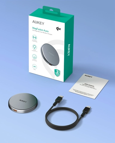 Aukey Car Charger Mag Fusion Aura Magnetic Wireless 15W Grey