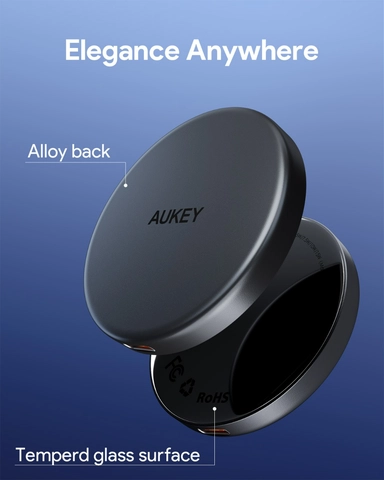 Aukey Car Charger Mag Fusion Aura Magnetic Wireless 15W Grey