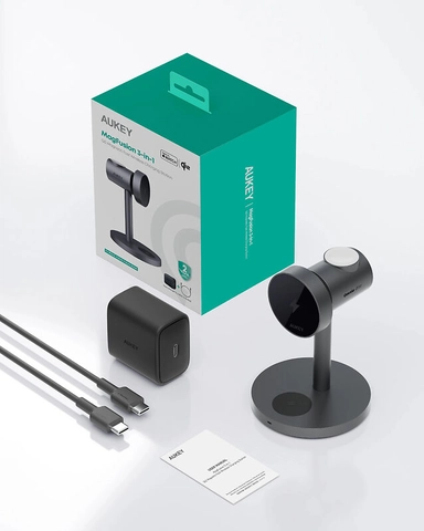Aukey 3-IN-1 Wireless Fast Charger 15W Max Gray